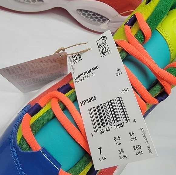 Reebok Classics Junior Question Mid Color Explosion Allen Iverson HP3005 Size 7 - Picture 5 of 8